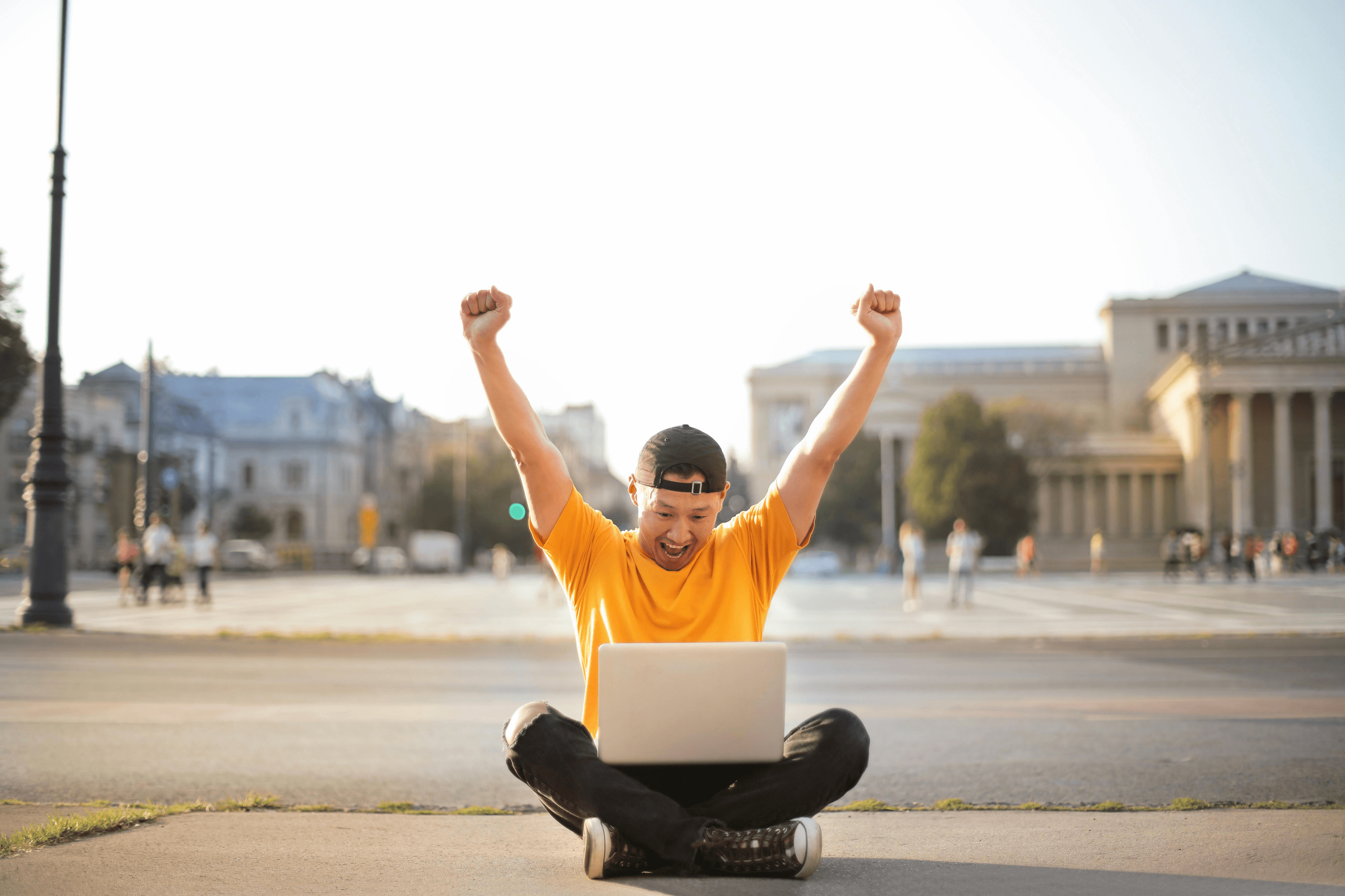 Student celebrating after landing an internship